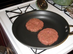 burgers in pan